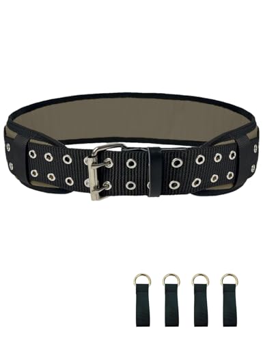 Heavy-Duty Padded Work Belt with D Rings,Tool Belt Fits Waists 31 To 49 Inches，Adjustable Holds Most Tool Belt Pouches Green (3.5 inches)