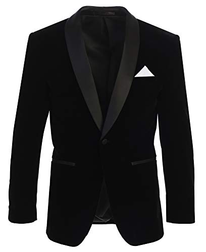 Men's Premium Slim Fit Shawl Lapel Velvet Jacket-Many Colors (46 Regular, Black on Black)