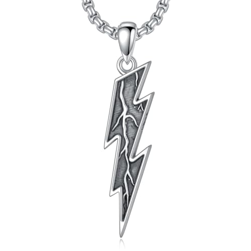 925 Sterling Silver Lightning Bolt Necklace for Men