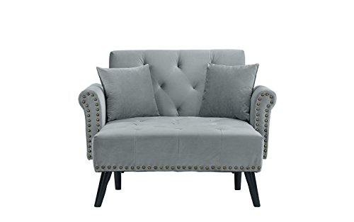 Modern Indoor Chaise Lounge Recliner Chair with Mid-Century Velvet Tufted Loveseat Couch for Living Room - Thumbnail 3