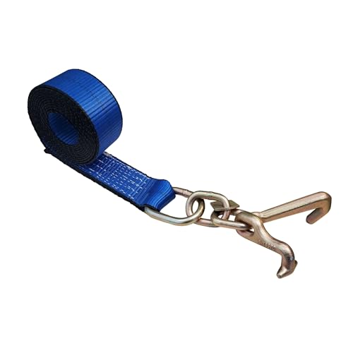 Image of 1Pcs 2 inch x 10' Recovery Winch Strap w /TJ Cluster Hooks | Towing Truck Wrecker Tie Down | Blue Lasso Tow Straps