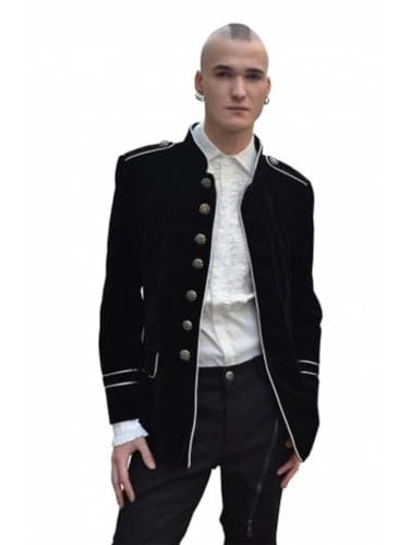 Generic Mens Black Military Style Silver Piping Jacket Gothic Fashion Coat