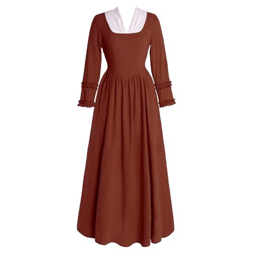 Colonial Dress Womens Pioneer Costume Historical Clothing Modest Prairie Dresses Civil War Dress Rust Red XXL