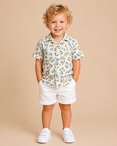 Image of A.T.U.N. (ALL THINGS UBER NICE) Boys 100% Cotton Printed Shirt | Half Sleeve Smart Casual Shirt for Kids | Soft Breathable Button Placket Top
