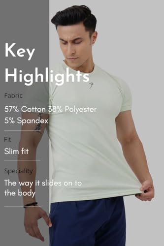 Image of FUAARK Men's Polyester-Cotton Blend Slim Fit Gym Workout & Sports T-Shirt