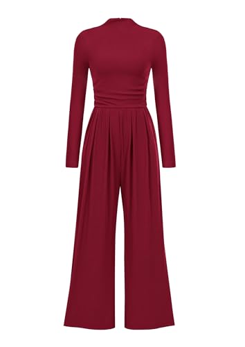 PRETTYGARDEN Jumpsuits For Women Dressy Fall Fashion Clothing 2025 Long Sleeve Mock Neck Date Night Rompers Business Outfits
