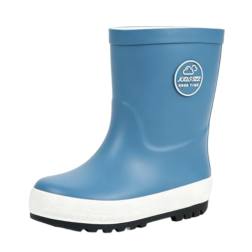 YAAMOO Kinder Gummistiefel für Mädchen & Jungen Kurze Regenstiefel Kinder Leichte Gummistiefel Kinder für Kindergarten & Garten Blau-Weiß 31/32