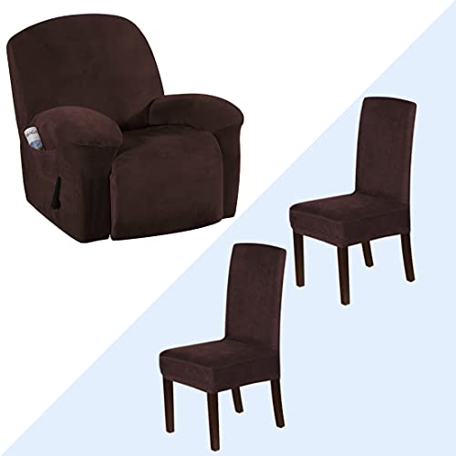 H.versailtex Recliner Chair Cover Velvet Plush 1-Piece Bundle Dining Room Chair Slipcovers Set Of 2, Brown #TOP14