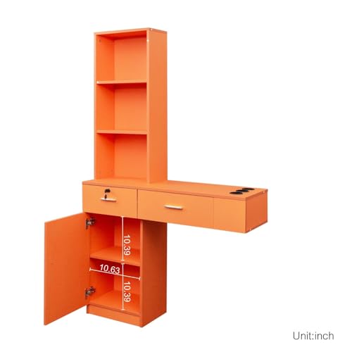 Modern 66.93" Tall Multi-Layer Hair Styling Storage Cabinet, Salon Spa Station with Appliance Holders and Lockable Drawer, Ideal for Salons, Barber Shops, and Home Use, Orange - Image 5