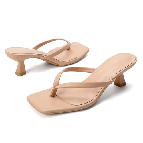 Image of Goderci Kitten Flip Flop Thong Low Heels for Women Square Open Toe Slip On Heeled Sandals