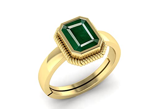 Image of LMDPRAJAPATIS Original Natural Emerald 8.25 Ratti / 7.90 Carat Panna Gold Adjustable Ring for Women's and Men's (Lab - Approved)