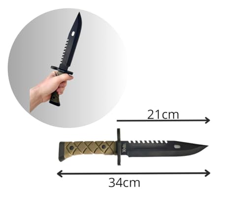 Faca Esportiva Militar Lisa e Serrilhada Preta Fulltang Com Bainha Rígida Caça Pesca Sobrevivência E