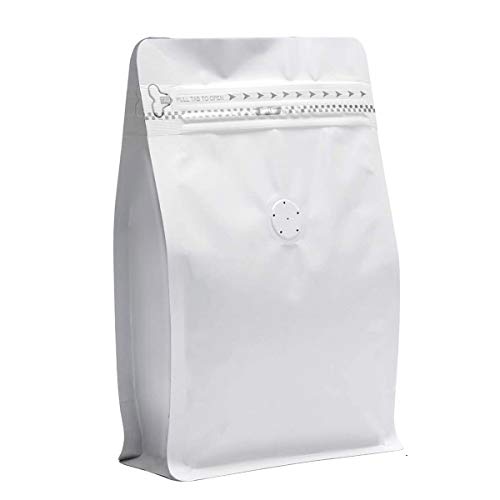 Image of 4 Ounce White Kraft Paper Coffee Bags, Stand Up Coffee Pouches with One Way Degassing Valve and Reusable Side Zipper (Pull Tab to Open) Flat Bottom - Stand Up Well (50pieces / 4oz, 0.25lb, 100gram)