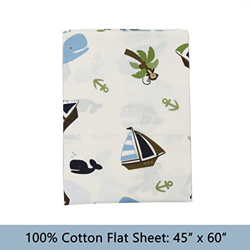 Image of Cozy Line Home Fashions 100 Cotton 3 Piece Toddler Sheet Set, Soft Breathable Crib Bedding Set for Boys Includes a Flat Sheet, a Fitted Sheet, a Pillowcase, Ocean Blue Whale Ships Sail Monkey Island