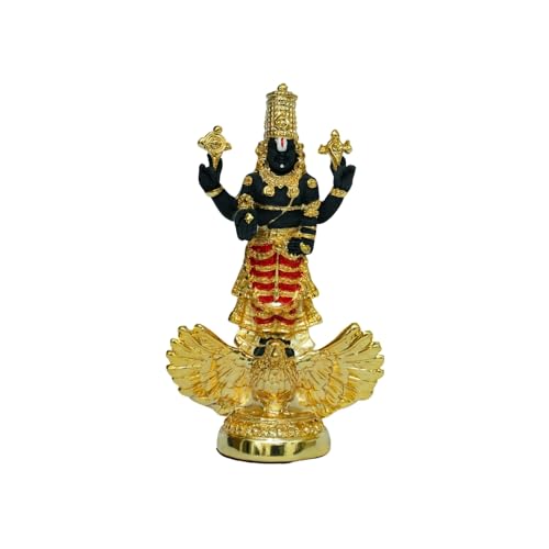 Image of Gold Plated Lord Balaji on Garuda Idol | Tirupati Venkateshwara Murti for Pooja, Home & Office | Spiritual Hindu Idol for Devotion & Blessings | Size: 7.5 x 6 x 12.5 cm