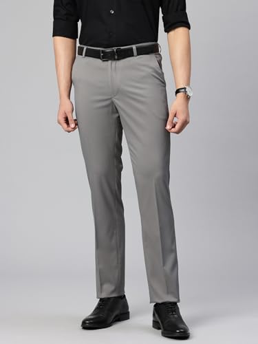Image of Majestic Man Men's Slim Fit Solid Formal Trousers | Button and Zip | Side, Back Pockets | Italian Design | Office Wear /Executive Wear /Corporate Events /Business Meetings /Suit Pants