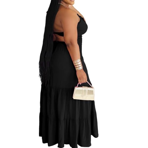 Image of TOPSRANI Womens Sleeveless Maxi Dress Halter Casual Backless Smocked Tiered Ruffle Flowy Sexy Slip Sling Strap Dresses