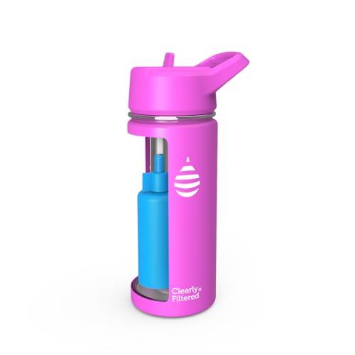 Clearly Filtered Water Bottle | Removes 220+ Contaminants, Double-Wall Insulated Stainless Steel, BPA/BPS Free, Phthalate Free, Filters Flouride Lead Chlorine (16oz, Purple Dino)