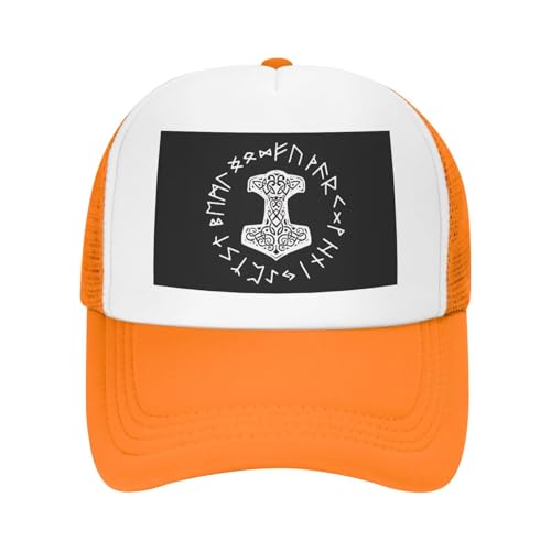Vikings Mjolnir and Rune Wheel Norse Mythology Symbol Trucker Hat Snapback Mesh Baseball Cap Unisex2