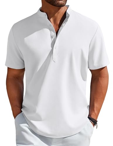 COOFANDY Men's Henley Shirt Short Sleeve Casual T-Shirt Summer Beach Hippie Henley Tee Shirt