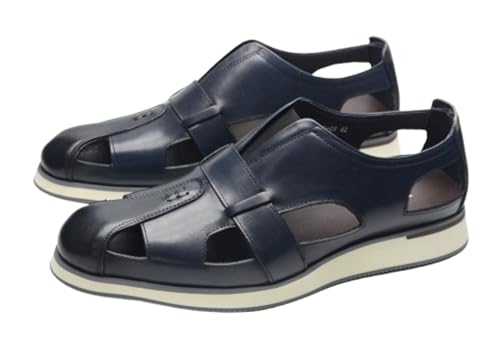 Santimon Men’s Leather Fisherman Sandals – Closed Toe Cut-Out Dress Summer Shoes with Cushioned Sole, Casual Sandals for Office Beachwear