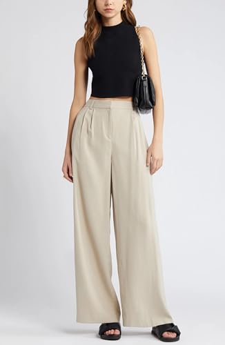 Image of Elendra Cotton Blend Wide Leg Pants for Women | HIGH Waist Formal Baggy Pants