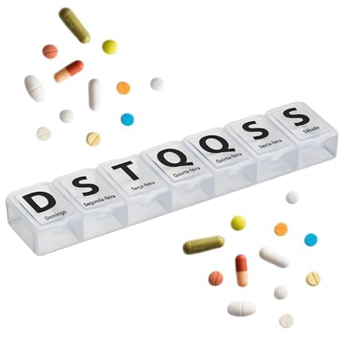 Porta Comprimidos Semanal Medicamentos Remédios Suplementos Vitaminas Cápsulas Organizador Estojo Caixa Pillbox Portátil Espaçoso Separador Prático Uso Diário (Semanal)