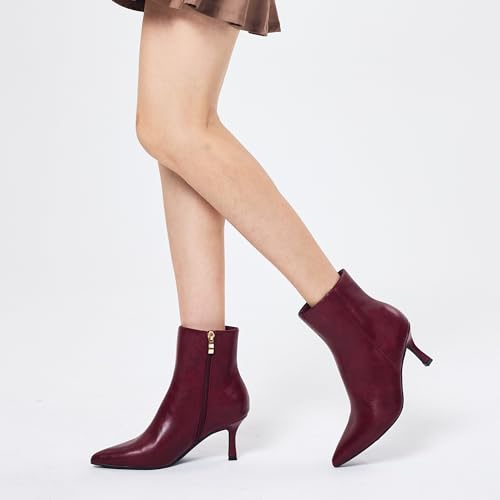 GENSHUO Women's Pointed Toe Kitten Ankle Booties 2.75 Inch high heel Fall Winter Short Boots with Side Zipper for Work Party or Everyday Elegance 6
