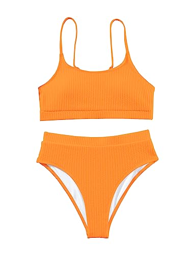 Image of Lilosy High Waisted Tummy Control Ribbed Bikini Crop Top Brazilian Swimsuit Set 2 Piece