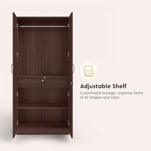 Image of Interio by Godrej Wardrobe EWA 2-Door Engineered Wood Wardrobe for Clothes (Brown), 1-Year Warranty, 2 Shelves, 1 Drawer