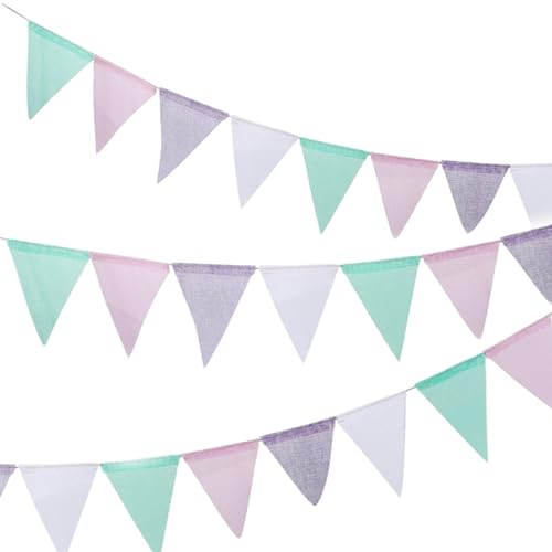 Mausouca Couleur du Macaron Fanion Tissu Guirlande Bannière,Lot de 2 Sweet Décorations De Fête Triangle Drapeau Tissu Bannière pour...