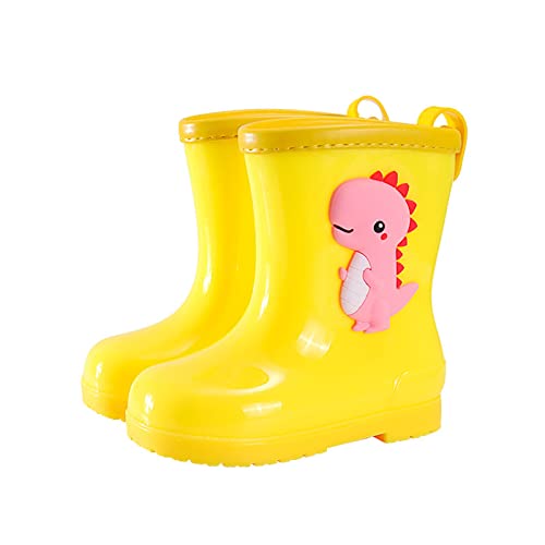Toddler Kids Rain Boots Rubber Shoes with Easy On Handles Lightweight in Rain Boots for Toddlers (Yellow, 3.5-4 Years)