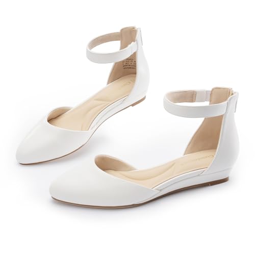 Image of Cusolemore Women Flat Shoes with Ankle Strap, Low Wedge Heel Flats for Women, Comfortable Pointed Toe Dress Shoes for Work Business Wedding
