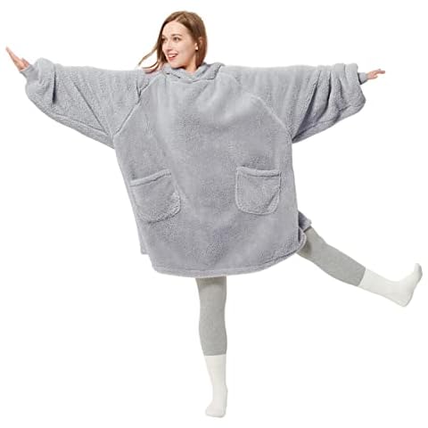 Bedsure Wearable Blanket Hoodie Grey - Fluffy Fleece Adults Hooded Hoody Blanket for Men & Women, Comfy Snuggle Hoodie Blanket Gift for Her, Gift for Women, Grey Cover