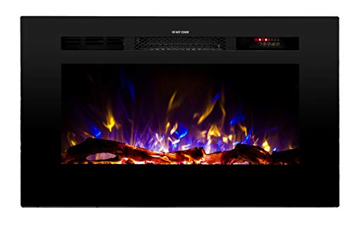 Touchstone 80028 - The Sideline Electric Fireplace - 28 Inch Wide - In Wall Recessed - 5 Flame Settings - Realistic 3 Color Flame - 1100/750 Watt Heater - (Black) - Log & Crystal Hearth Options #TOP30