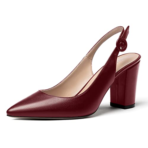 WAYDERNS Women's Matte Pointed Toe Ankle Strap Slingback Buckle Block Pumps Shoes 3.5 Inch