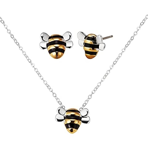 Ornaland Bee Studs Earrings Necklace Set for Women Cute Honey Bee Necklace Animal Fashion Dainty Cartilage Stud Earrings for Birthday Mother's Day Jewelry Gift Cover