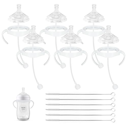 Image of Straw Cup Soft Conversion Kit for Philips Avent Natural Baby Bottle, Toddler Transition Kit with Silicone Straw Top Nipple, Weighted Straw, Bottle Handle, Cleaning Brush, Spill-Proof, BPA-Free, 6-Pack