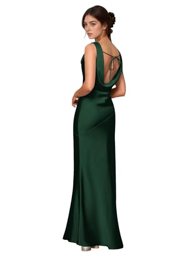 Women’s 2025 Satin Backless Bridesmaid Dress for Wedding Guest Long Silk Elegant Cowl Neck Summer Party Gown