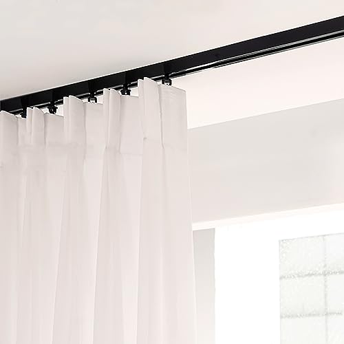 AYCDL Riel de Aluminio para Cortina de Techo de 6,6 pies, Recto, Divisor de ambientes, Cortinas con Cortina de Ducha montada en el Techo, Color Negro y Negro, 2 m,Noir-2.8M