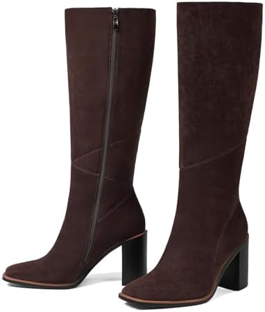 Knee High Boots for Women 3.1 Inch Chunky Heel Square Toe Leather Boot,2025 Fall/Winter Botas Para Mujer Slip Resistant Zip Up Tall Boots