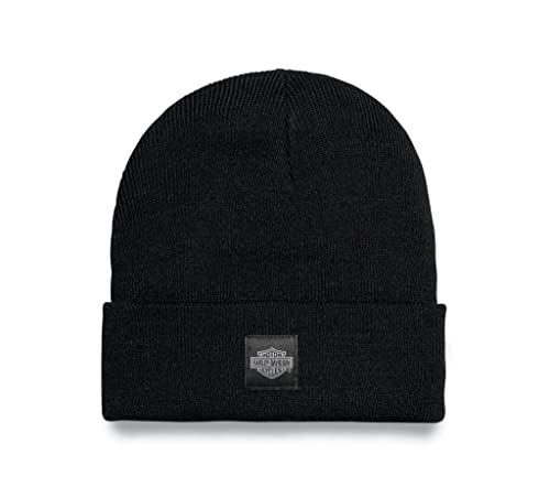 HARLEY-DAVIDSON Bar & Shield Logo Mütze Schwarz Winter Feinstrick Beanie Biker Wintermütze Motorrad Kopfbedeckung