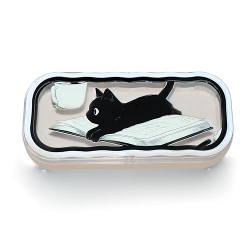 Lindo estojo de óculos de sol com laço rígido, capa transparente de flor de gato, armação de óculos de leitura