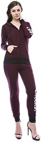 RouA Cuffed Sweatpants & Zip-Up Hoodie Jacket Set [Cheers!] Burgundy Medium