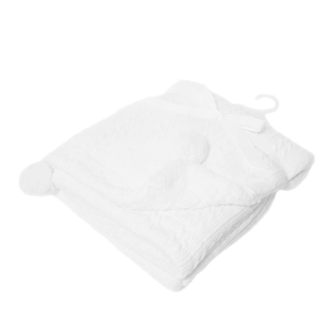 Gum & Berries Baby Wrap Cable Knit Pom Pom Soft Sherpa Back Pram Blanket Soft Touch White 75 cm x 90 cm