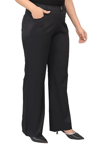 Image of Women's Wide Leg 4-Way Stretch Stripped Business Casual Pants Flexi Waist Wrinkle Resistant