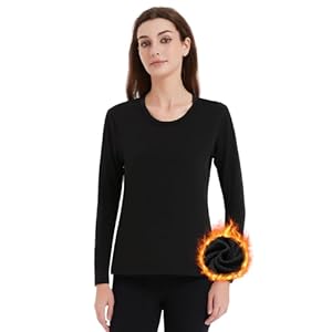Soudittur Thermal Underwear Womens, Fleece Lined Thermal Tops Long Sleeve Undershirt Warm Winter Base Layers Shirt