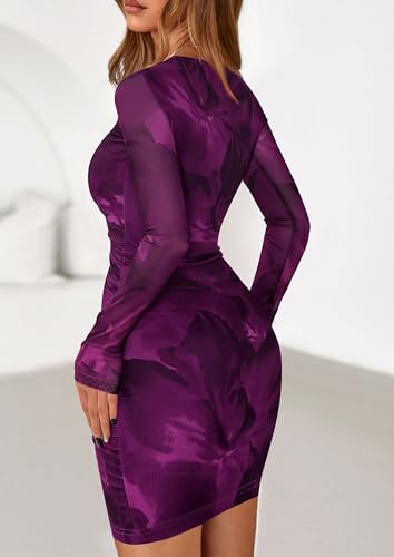 PRETTYGARDEN Women Long Sleeve Mini Fall Dress 2025 Tie Dye Print Bodycon Cocktail Party Club Outfits Homecoming Dresses3