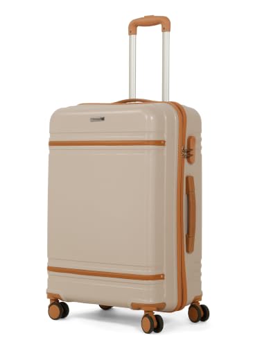 Image of Teakwood Set of 2, 8 Wheels Trolley Bag, Hard Cabin with Zipper Closure, Adjustable Push Button & Cross Side Strap, Number Lock System 360 Degree (Set of 2, Toupe)