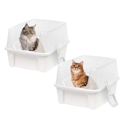 Iris Ohyama, Bac a Litiere pour Chat avec Pelle, Lot de 2, Blanc, Nettoyage Facile, Maison de Toilette, Rebords Amovibles, Pour Chats Adultes, Chatons, Lapins,...